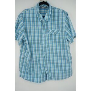 Stio Short Sleeve Shirt Pearl Snap Blue Plaid Lightweight Casual Men's XL